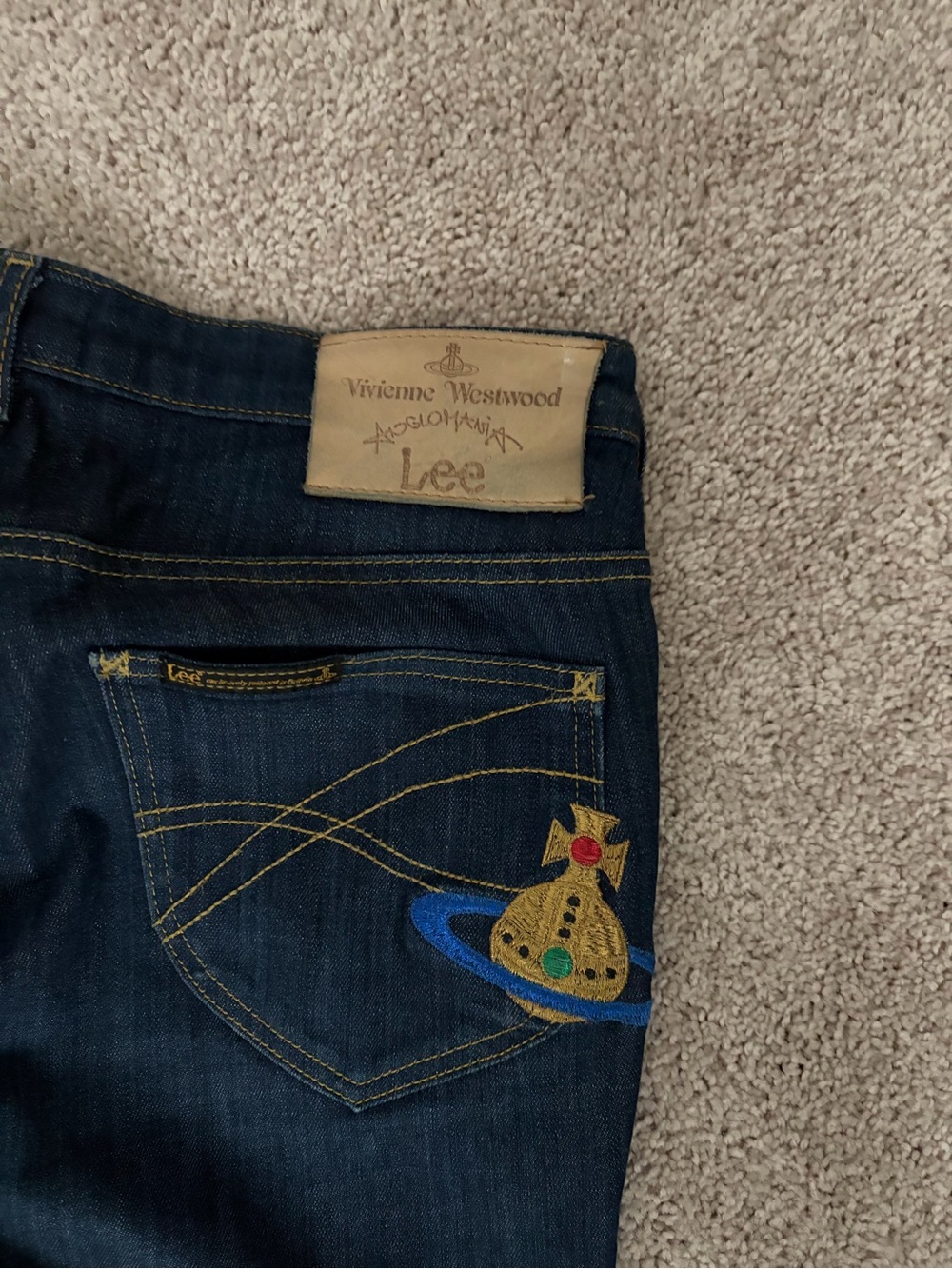 Lee x Vivienne Westwood Dark Blue Skinny Jeans with Embroidered Orb